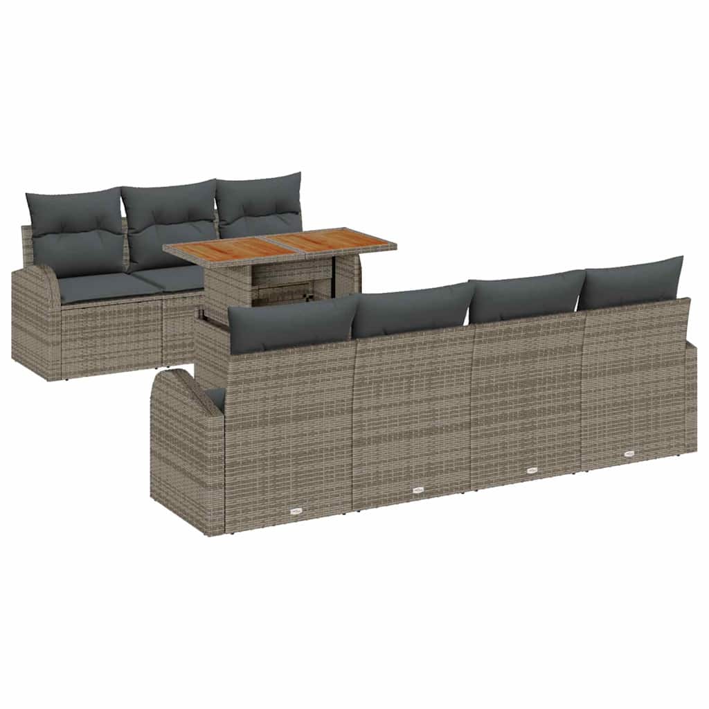 Set Divano da Giardino 8 pcs Grigio Poly Rattan