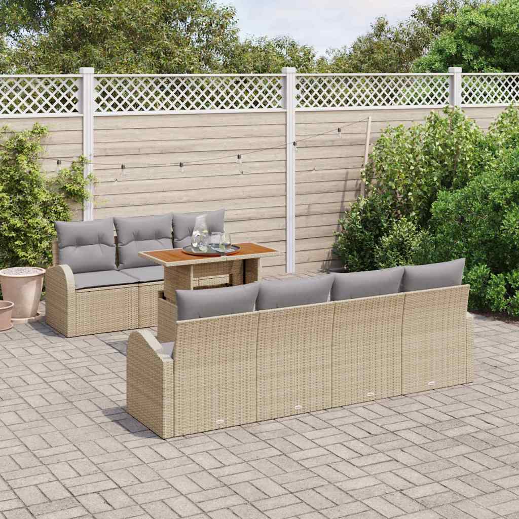 Set Divano da Giardino 8 pcs Beige Poly Rattan