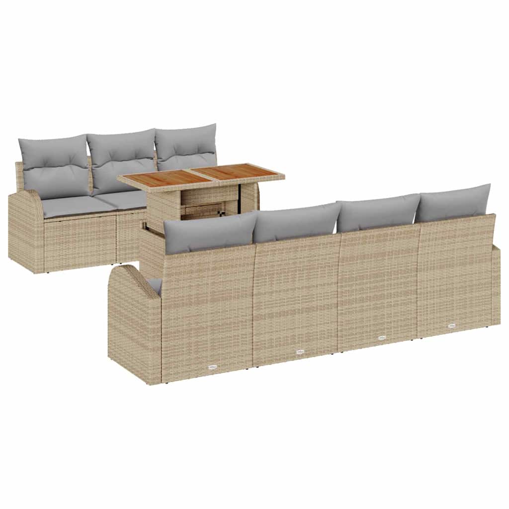 Set Divano da Giardino 8 pcs Beige Poly Rattan
