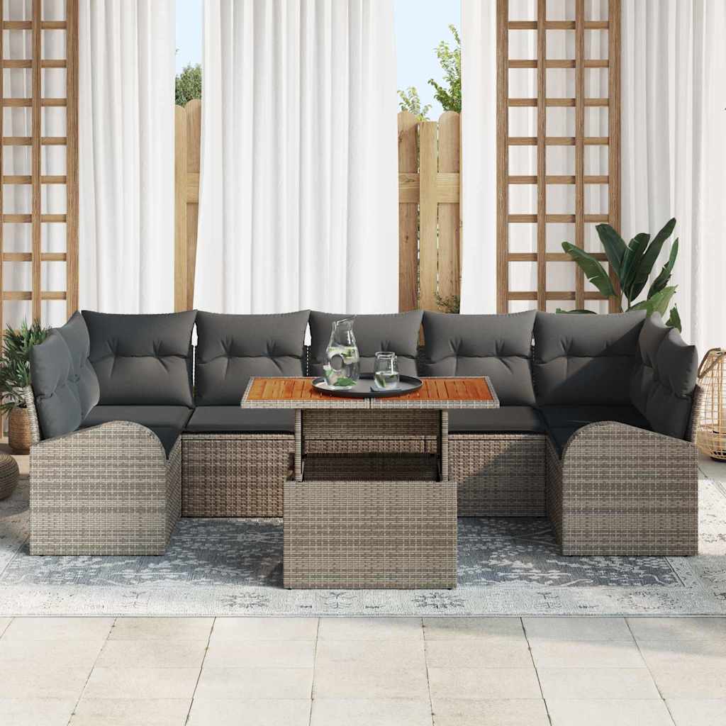 Set Divano da Giardino 8 pcs Grigio Poly Rattan