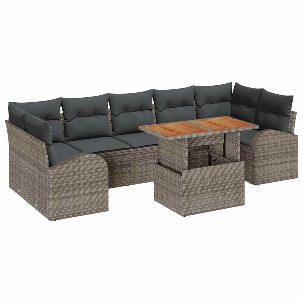 Set Divano da Giardino 8 pcs Grigio Poly Rattan