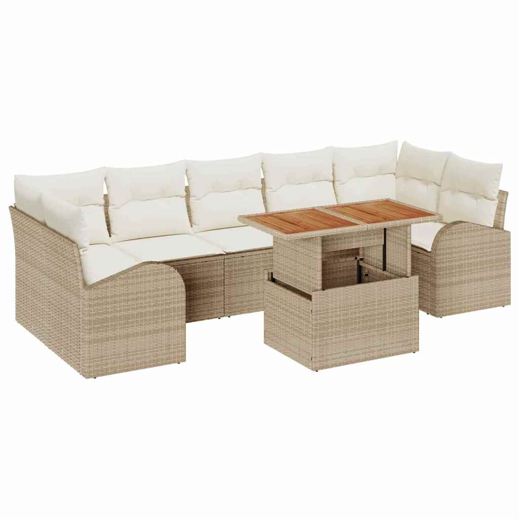 Set Divano da Giardino 8 pcs Beige Poly Rattan