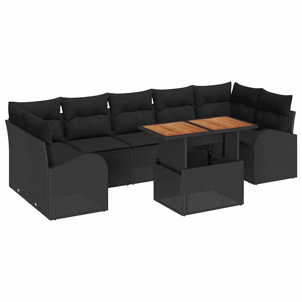Set Divano da Giardino con archiviazione 8 pcs Nero Poly Rattan