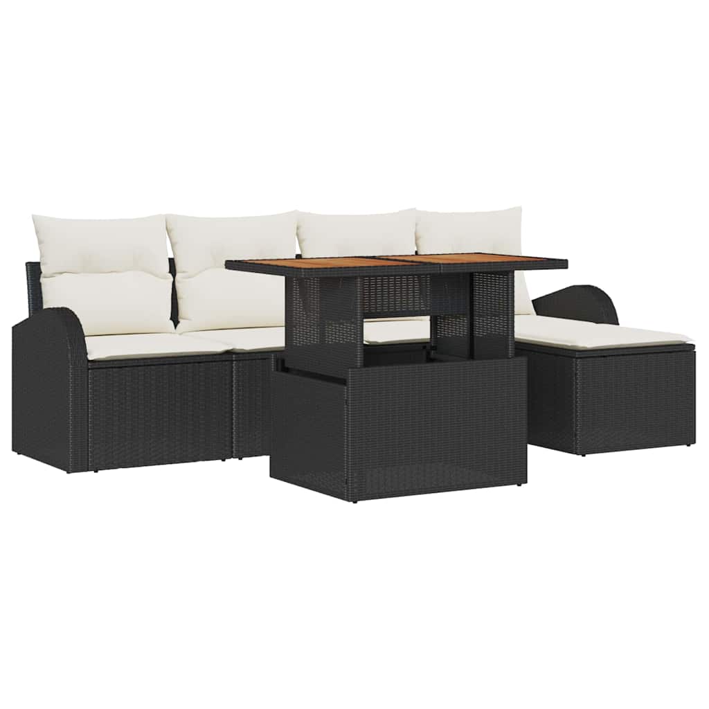 Set Divano da Giardino con archiviazione 6 pcs Nero Poly Rattan