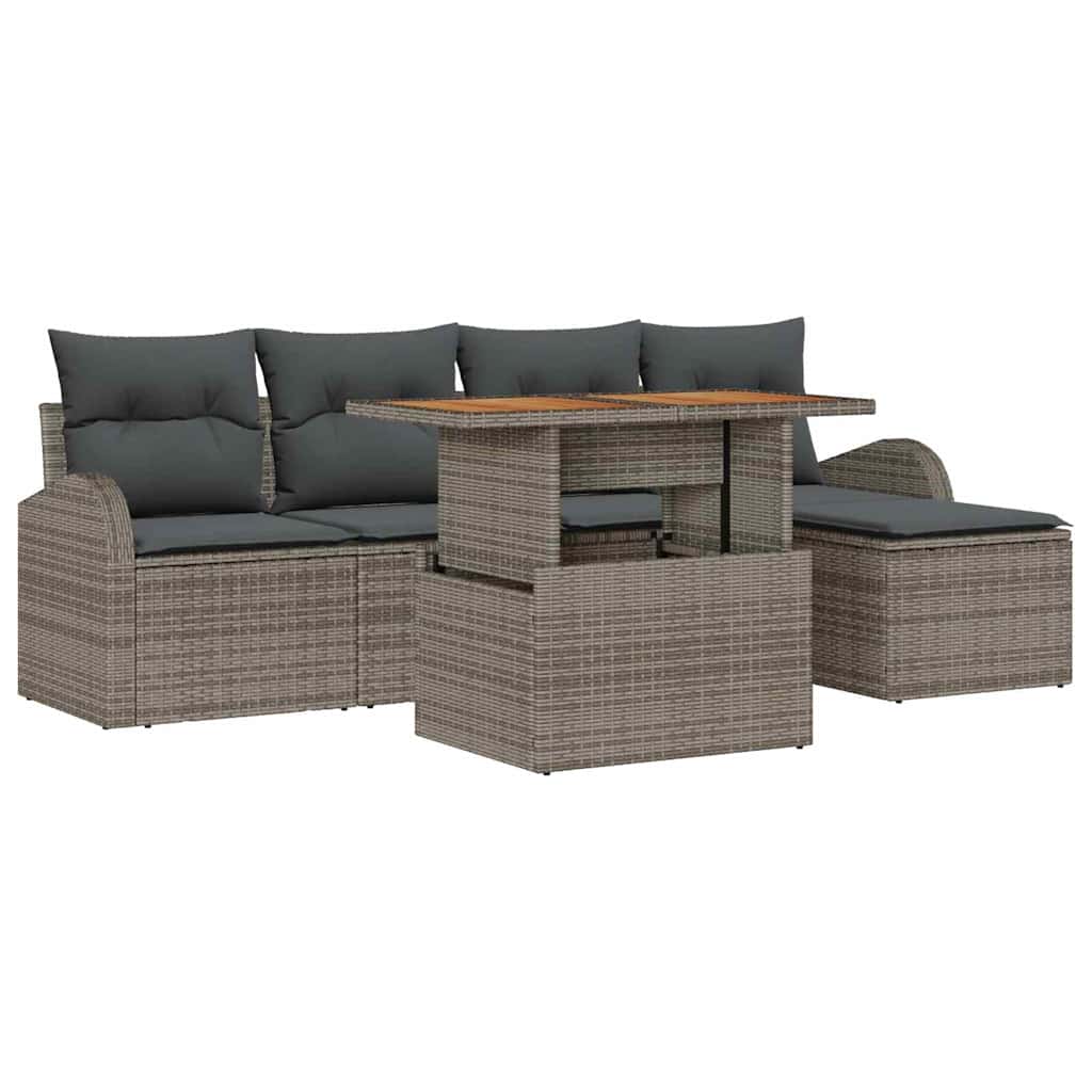 Set Divano da Giardino 6 pcs Grigio Poly Rattan