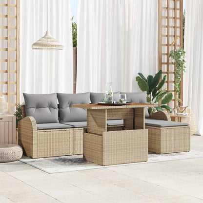Set Divano da Giardino 6 pcs Beige Poly Rattan