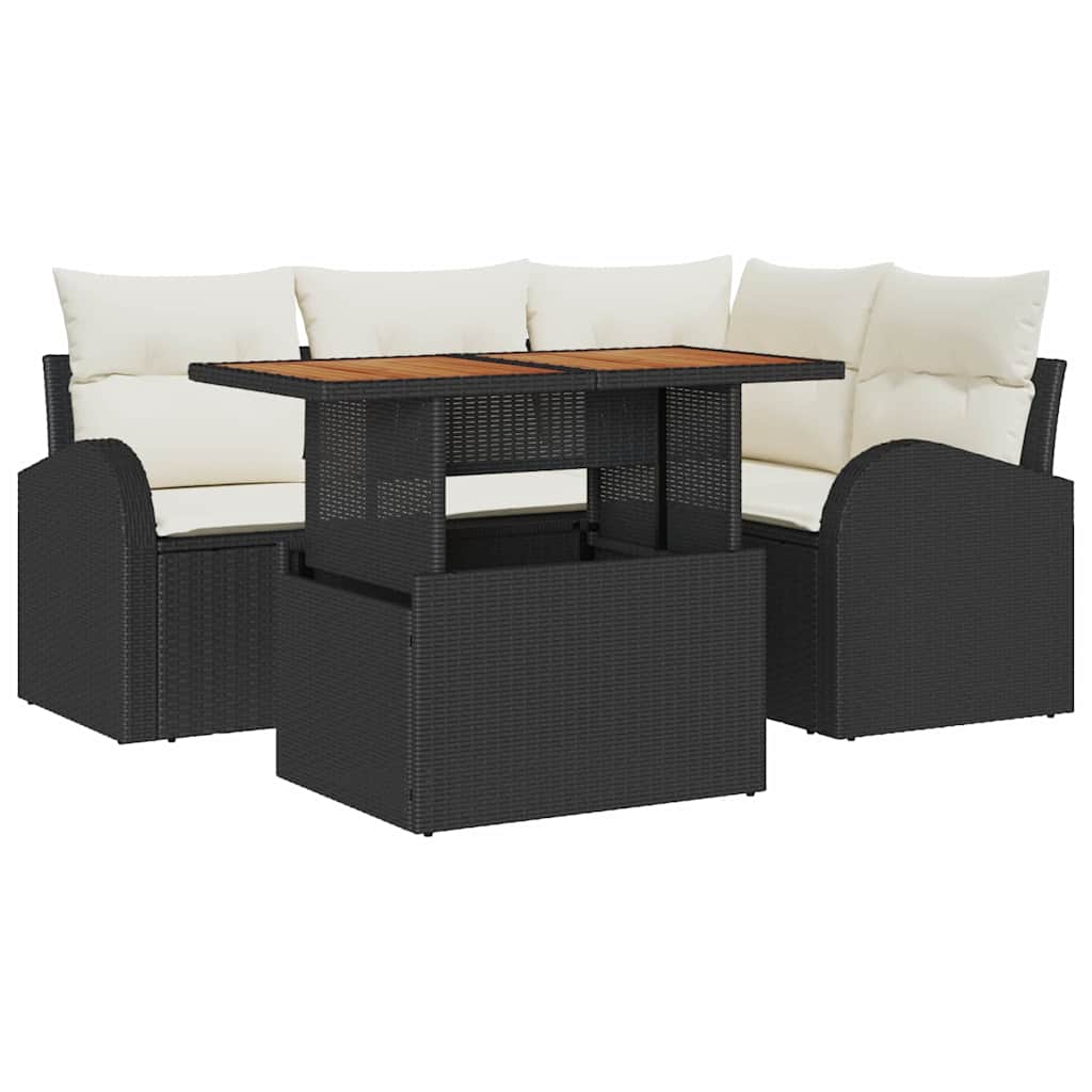 Set Divano da Giardino con archiviazione 5 pcs Nero Poly Rattan