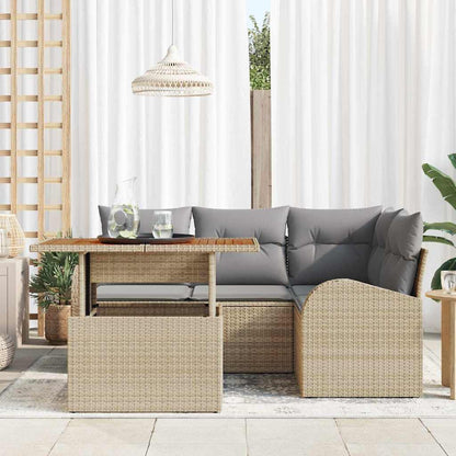 Set Divano da Giardino 5 pcs Beige Poly Rattan