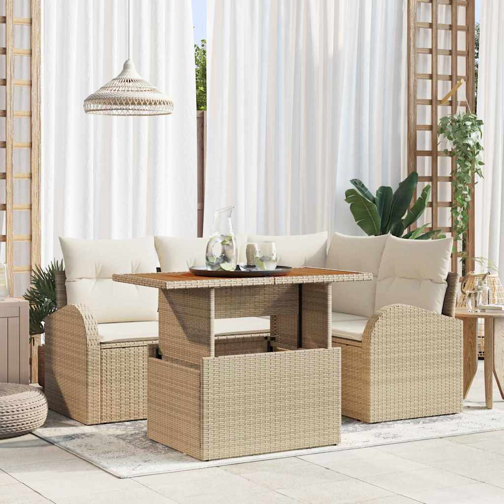 Set Divano da Giardino 5 pcs Beige Poly Rattan