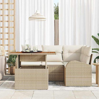 Set Divano da Giardino 5 pcs Beige Poly Rattan