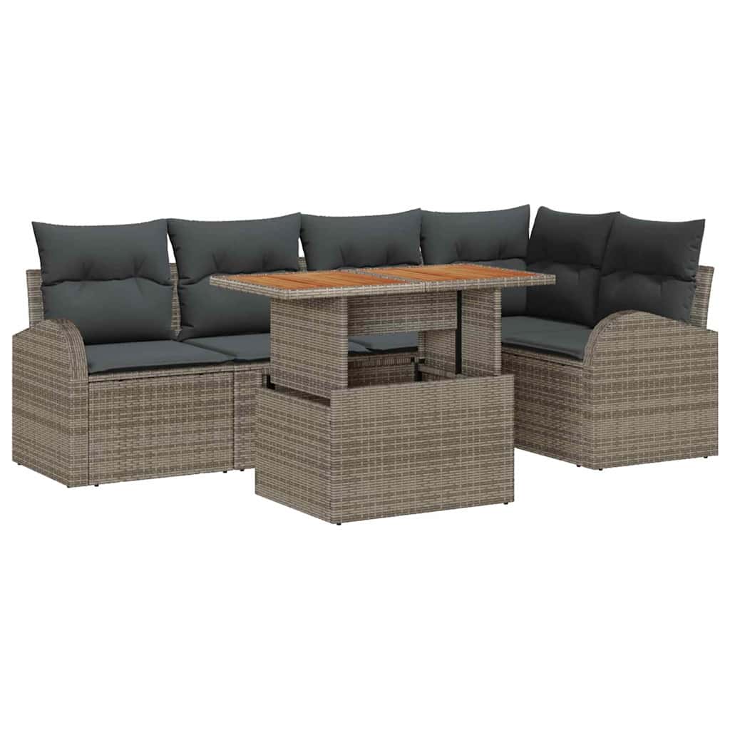 Set Divano da Giardino 6 pcs Grigio Poly Rattan