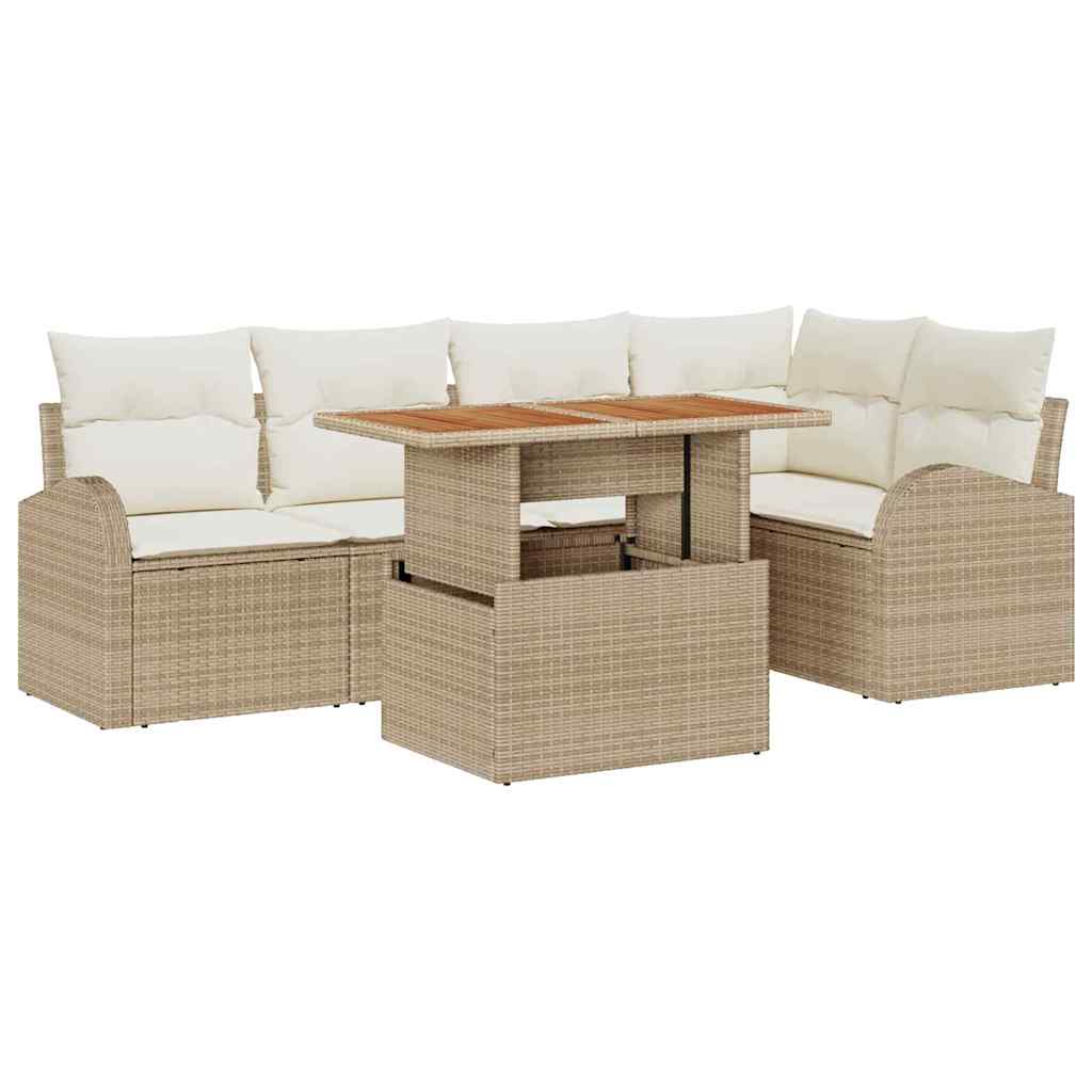 Set Divano da Giardino 6 pcs Beige Poly Rattan