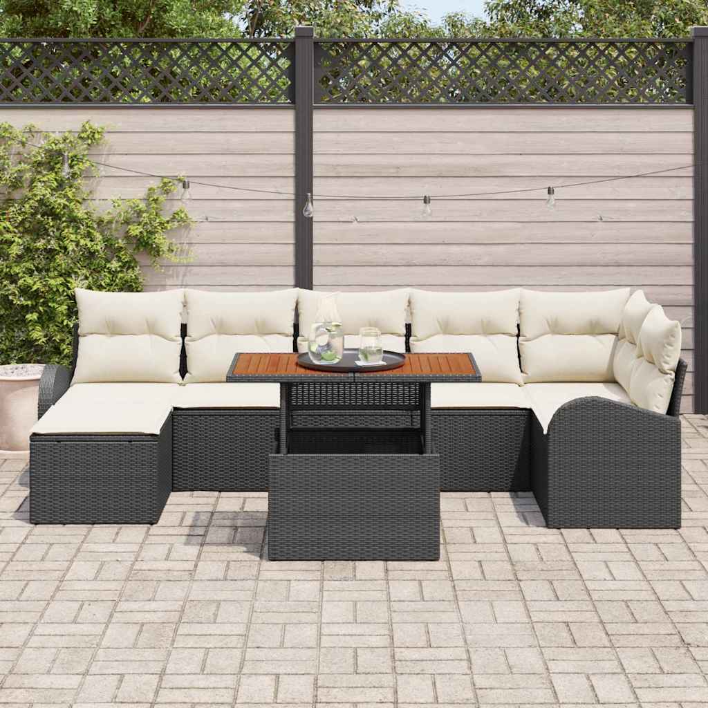 Set Divano da Giardino con archiviazione 8 pcs Nero Poly Rattan