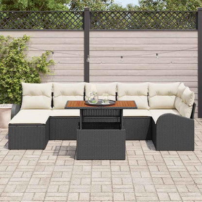 Set Divano da Giardino con archiviazione 8 pcs Nero Poly Rattan