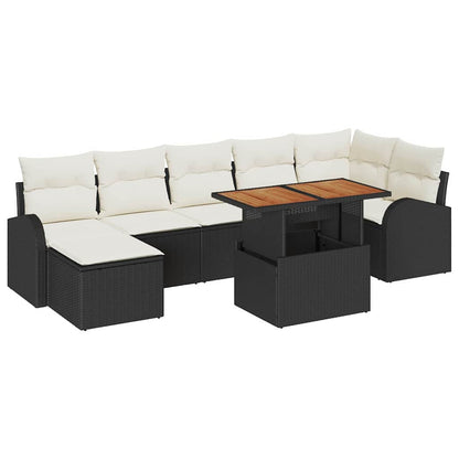 Set Divano da Giardino con archiviazione 8 pcs Nero Poly Rattan