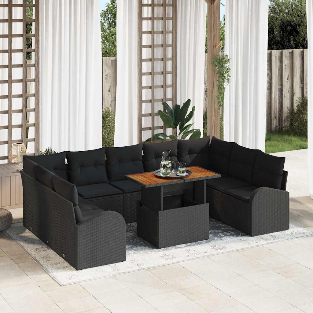 Set Divano da Giardino 10 pcs Nero Poly Rattan