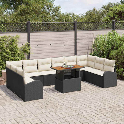 Set Divano da Giardino 11 pcs Nero Poly Rattan