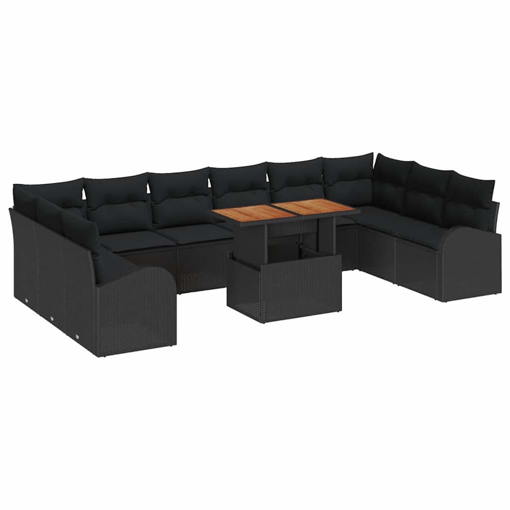 Set Divano da Giardino 11 pcs Nero Poly Rattan