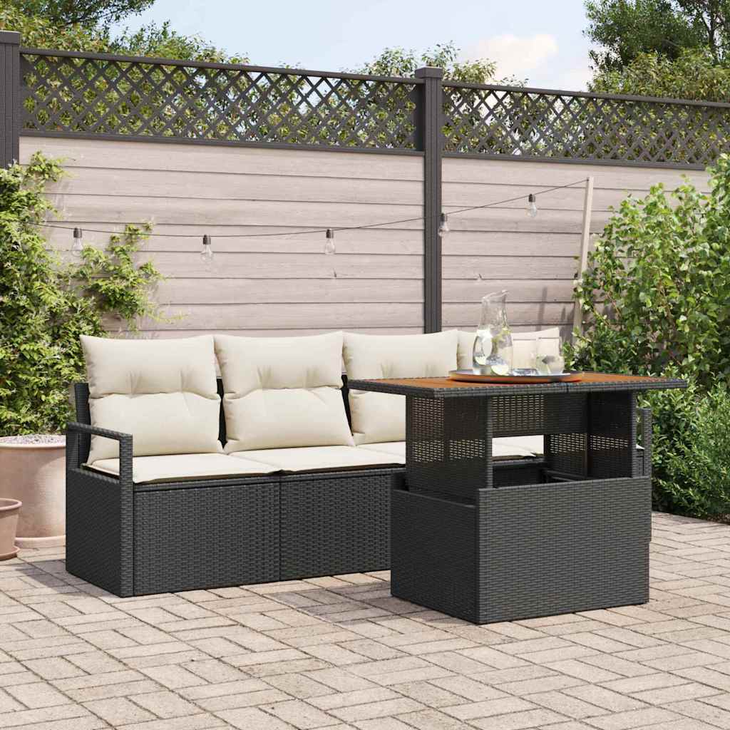 Set Divano da Giardino con archiviazione 5 pcs Nero Poly Rattan