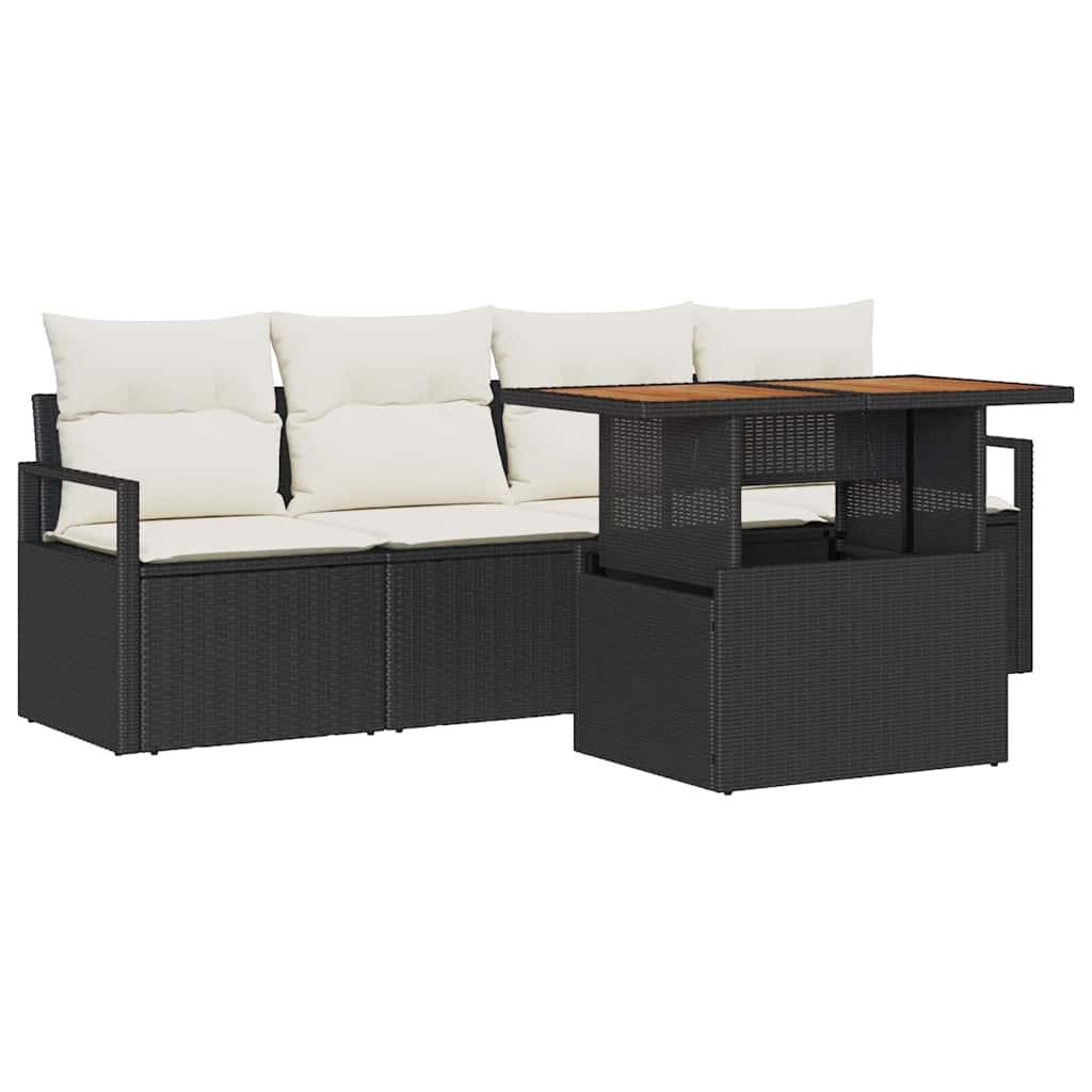 Set Divano da Giardino con archiviazione 5 pcs Nero Poly Rattan