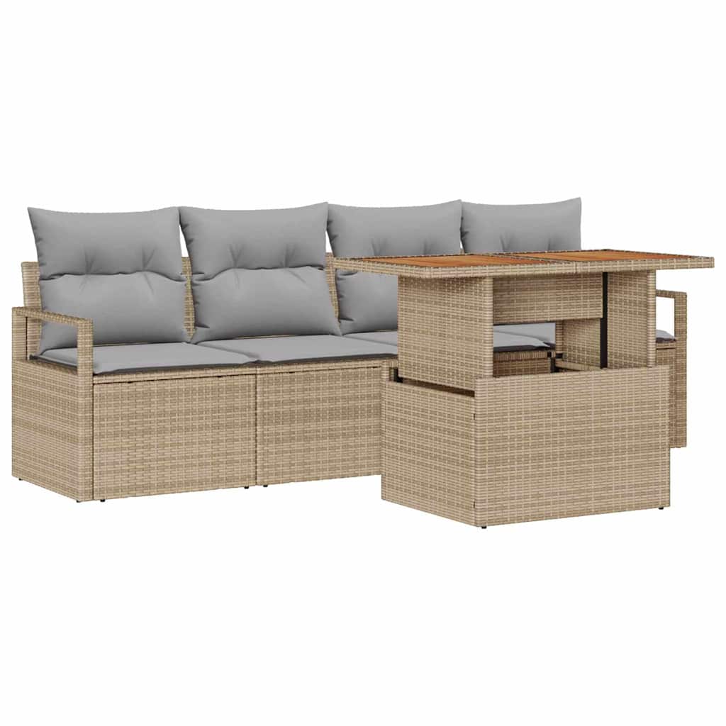 Set Divano da Giardino 5 pcs Beige Poly Rattan