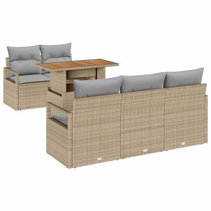 Set Divano da Giardino 6 pcs Beige Poly Rattan