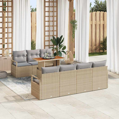 Set Divano da Giardino 8 pcs Beige Poly Rattan