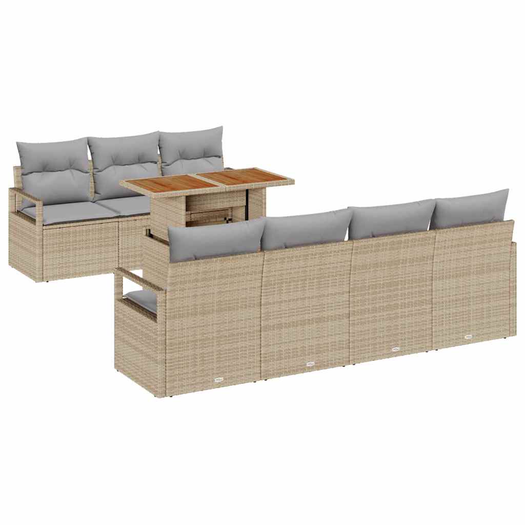 Set Divano da Giardino 8 pcs Beige Poly Rattan