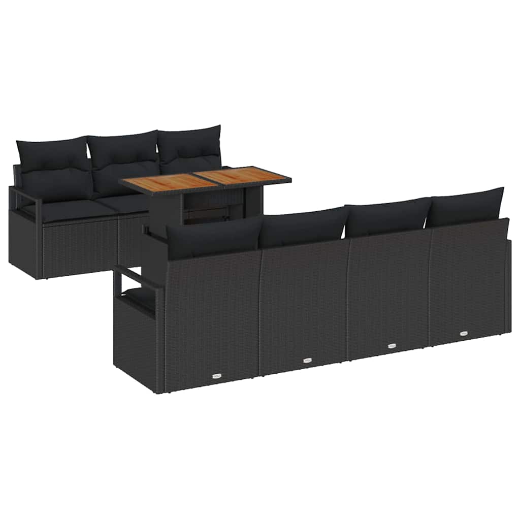 Set Divano da Giardino con archiviazione 8 pcs Nero Poly Rattan