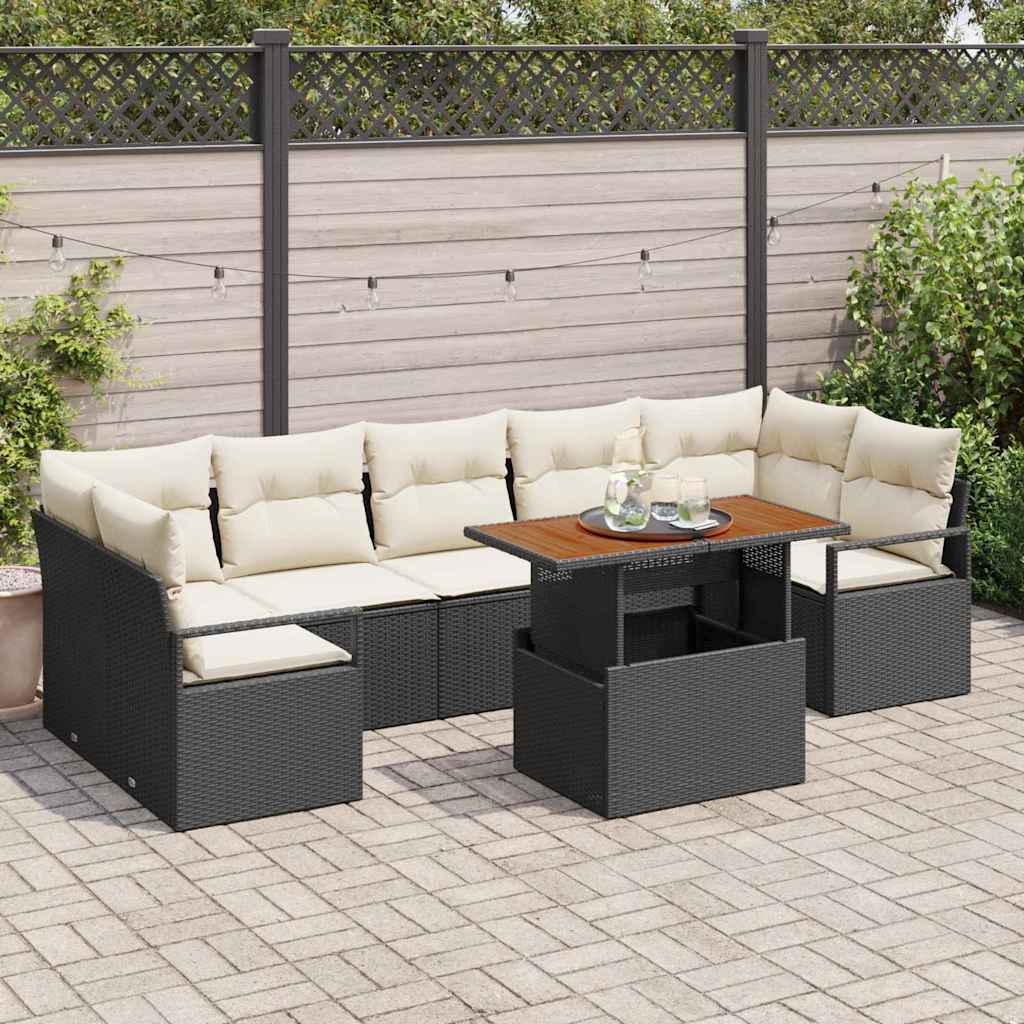Set Divano da Giardino con archiviazione 8 pcs Nero Poly Rattan