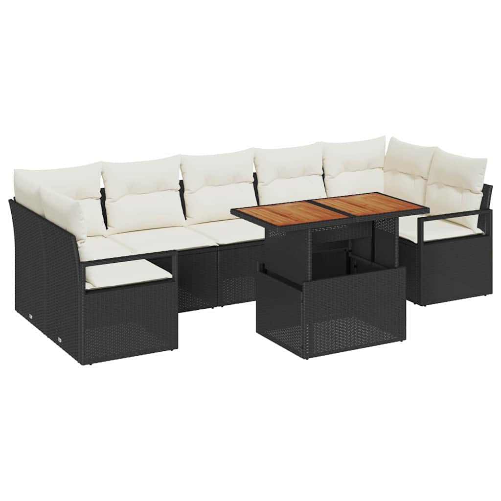 Set Divano da Giardino con archiviazione 8 pcs Nero Poly Rattan