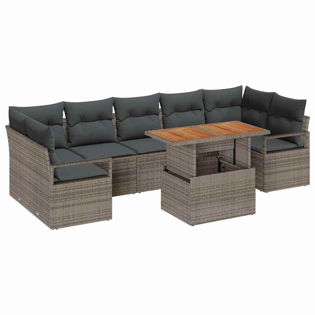 Set Divano da Giardino 8 pcs Grigio Poly Rattan