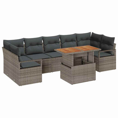 Set Divano da Giardino 8 pcs Grigio Poly Rattan