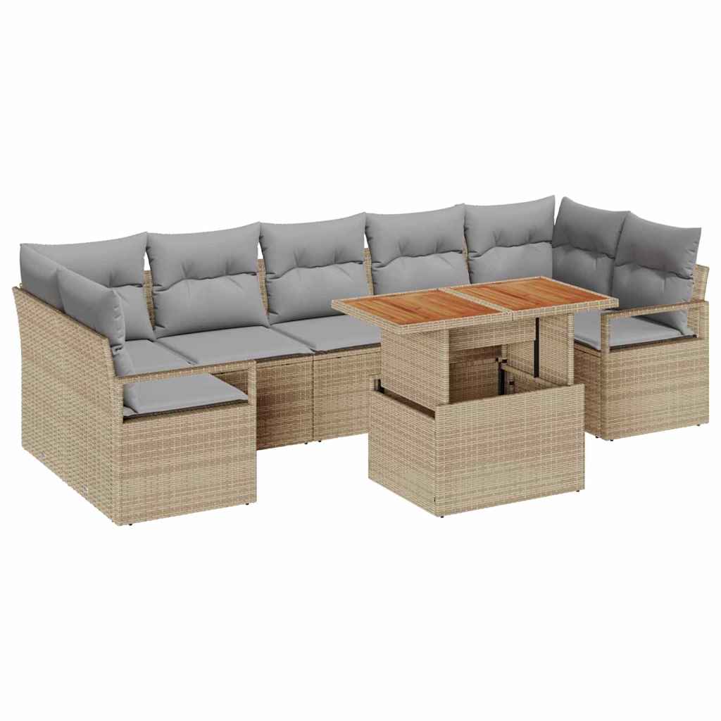 Set Divano da Giardino 8 pcs Beige Poly Rattan