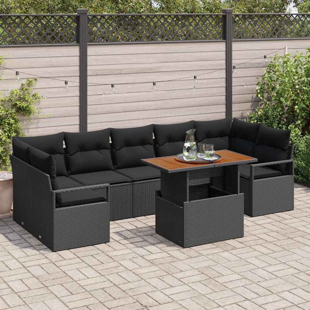 Set Divano da Giardino con archiviazione 8 pcs Nero Poly Rattan