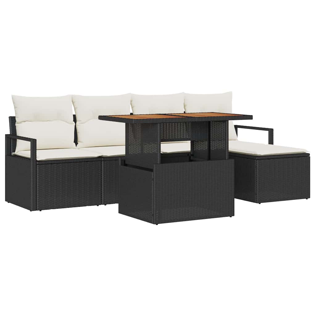 Set Divano da Giardino con archiviazione 6 pcs Nero Poly Rattan