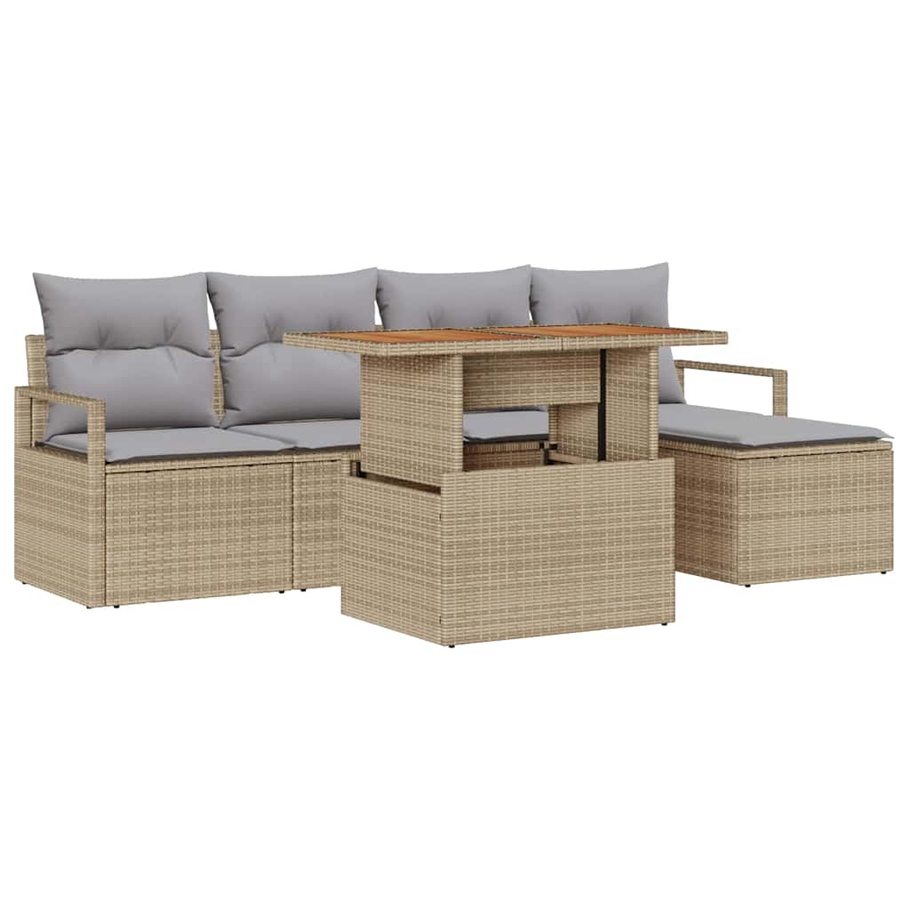Set Divano da Giardino 6 pcs Beige Poly Rattan