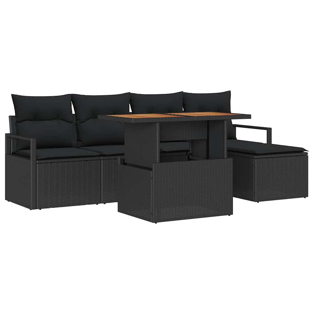 Set Divano da Giardino con archiviazione 6 pcs Nero Poly Rattan