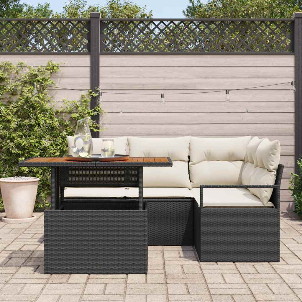 Set Divano da Giardino con archiviazione 5 pcs Nero Poly Rattan