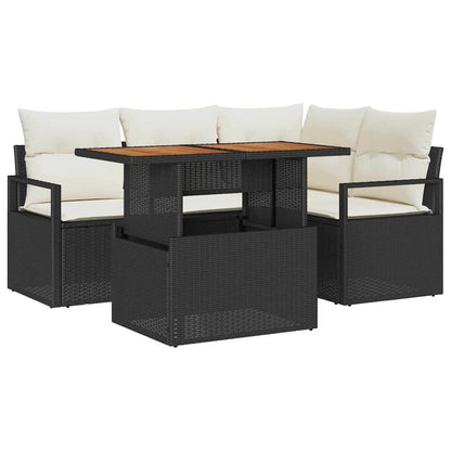Set Divano da Giardino con archiviazione 5 pcs Nero Poly Rattan