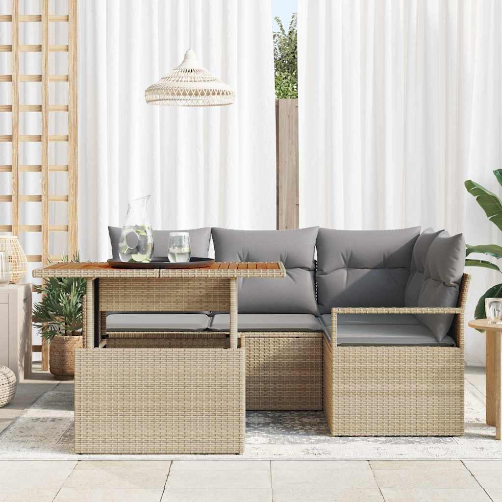 Set Divano da Giardino 5 pcs Beige Poly Rattan