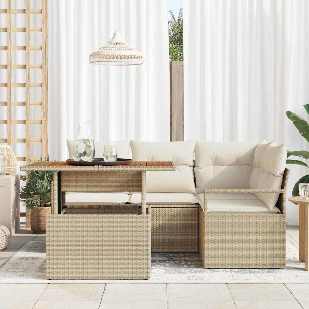 Set Divano da Giardino 5 pcs Beige Poly Rattan