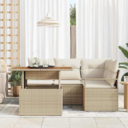 Set Divano da Giardino 5 pcs Beige Poly Rattan
