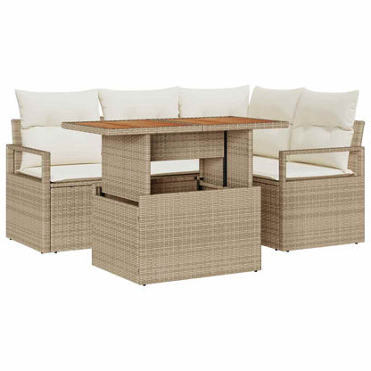 Set Divano da Giardino 5 pcs Beige Poly Rattan