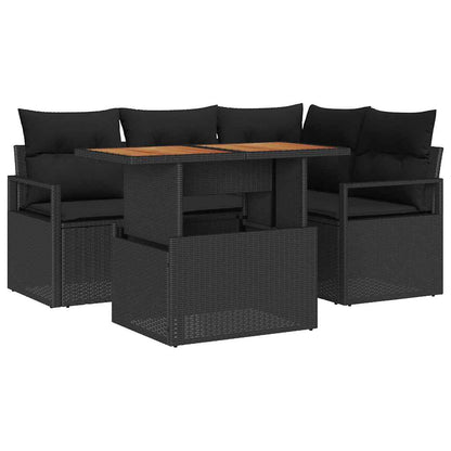 Set Divano da Giardino con archiviazione 5 pcs Nero Poly Rattan
