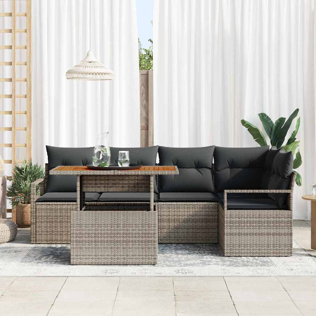Set Divano da Giardino 6 pcs Grigio Poly Rattan