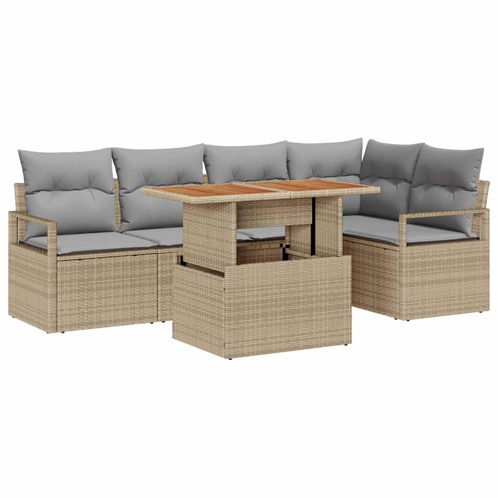 Set Divano da Giardino 6 pcs Beige Poly Rattan
