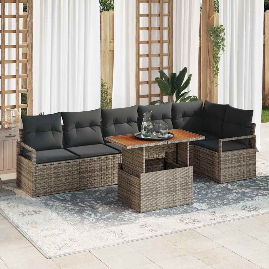Set Divano da Giardino 7 pcs Grigio Poly Rattan