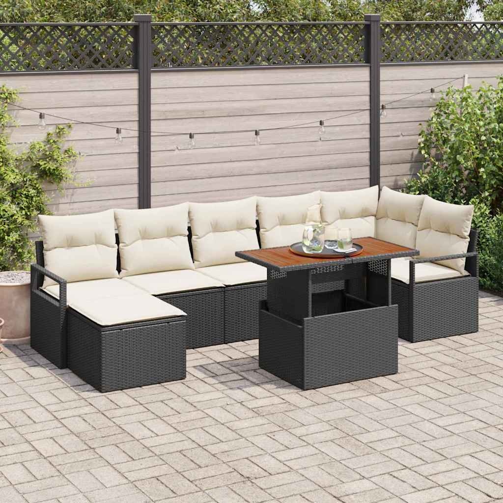 Set Divano da Giardino con archiviazione 8 pcs Nero Poly Rattan