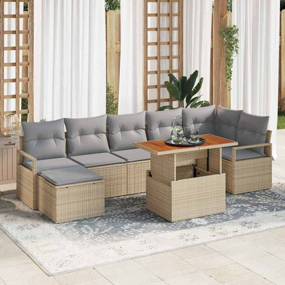 Set Divano da Giardino 8 pcs Beige Poly Rattan